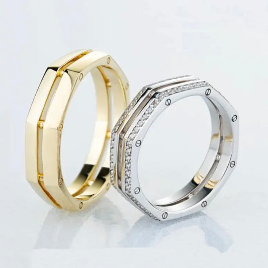 White Yellow Octagon Gold shaped Couples Ring His & Her