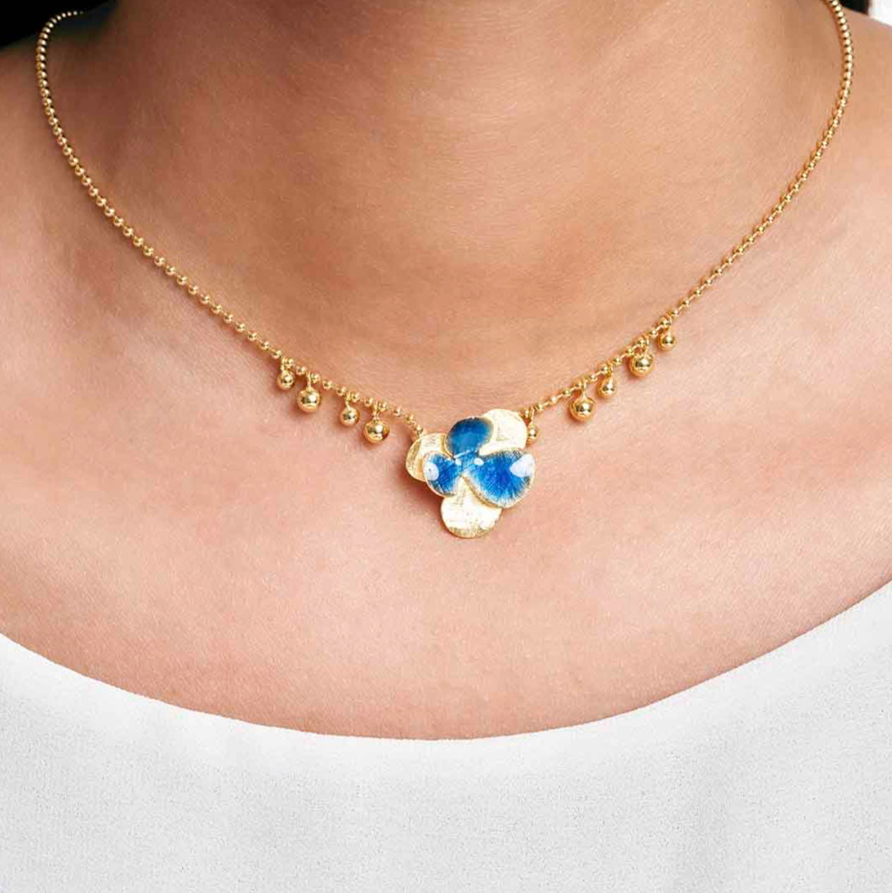 Flower Necklace Gold＆Blue