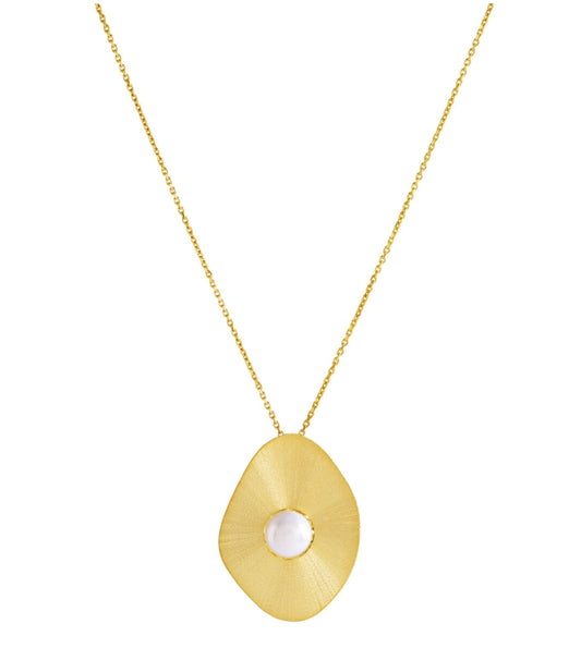 Pearl And Plate Necklace Gold