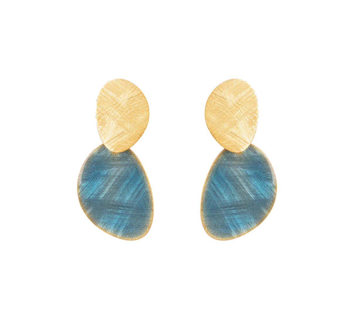 Double Plates Earrings Gold & Blue