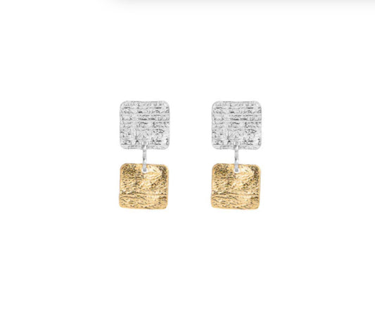 Square Earrings Silver＆Gold
