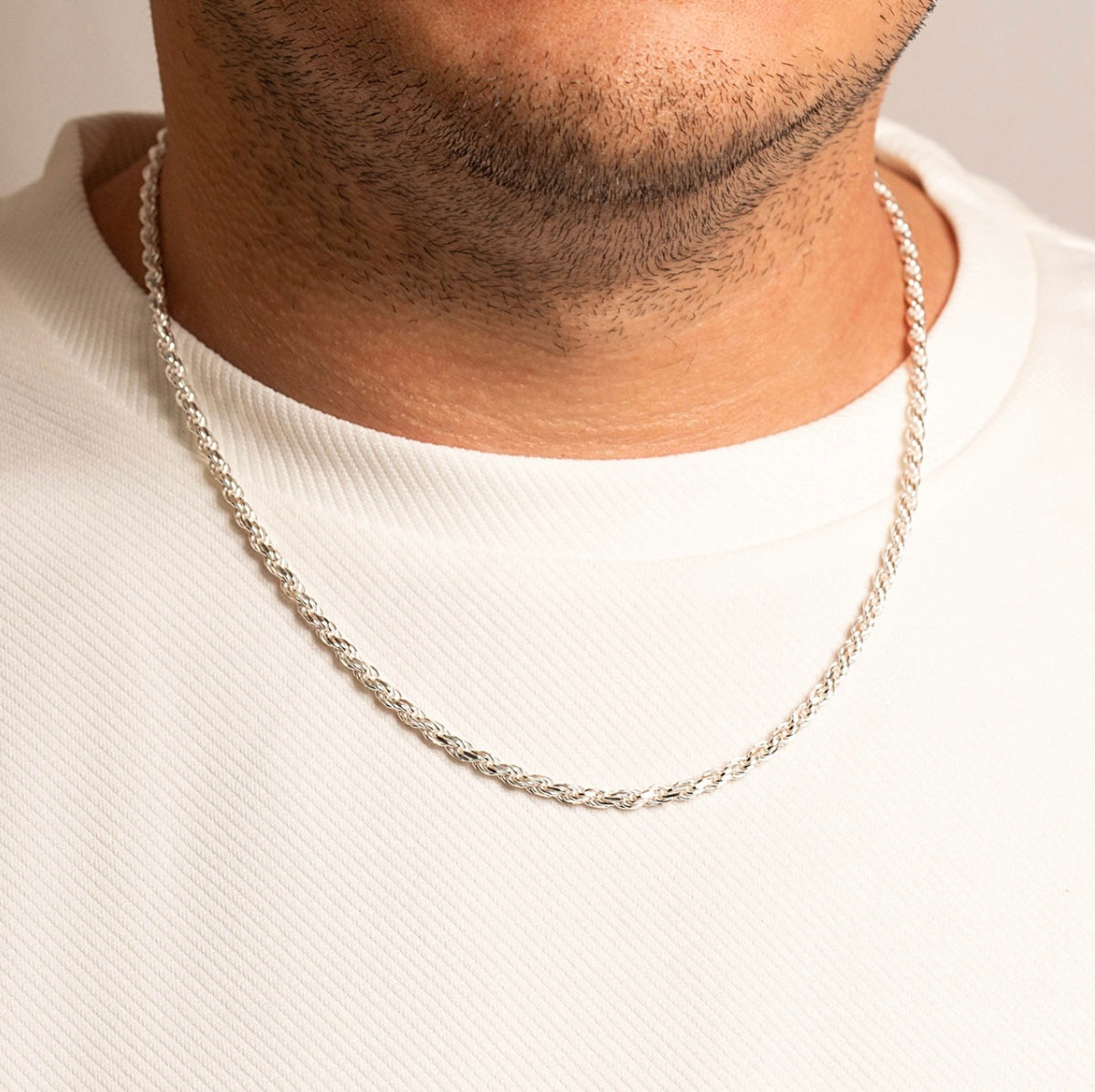 925 Sterling Silver Diamond Cut Rope Twisted Chain Link Necklace 3mm