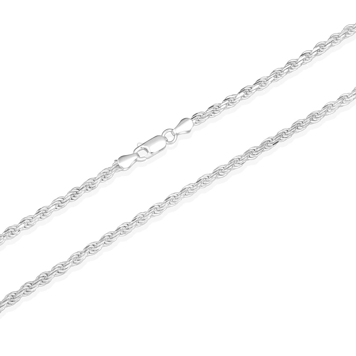 925 Sterling Silver Diamond Cut Rope Twisted Chain Link Necklace 3mm