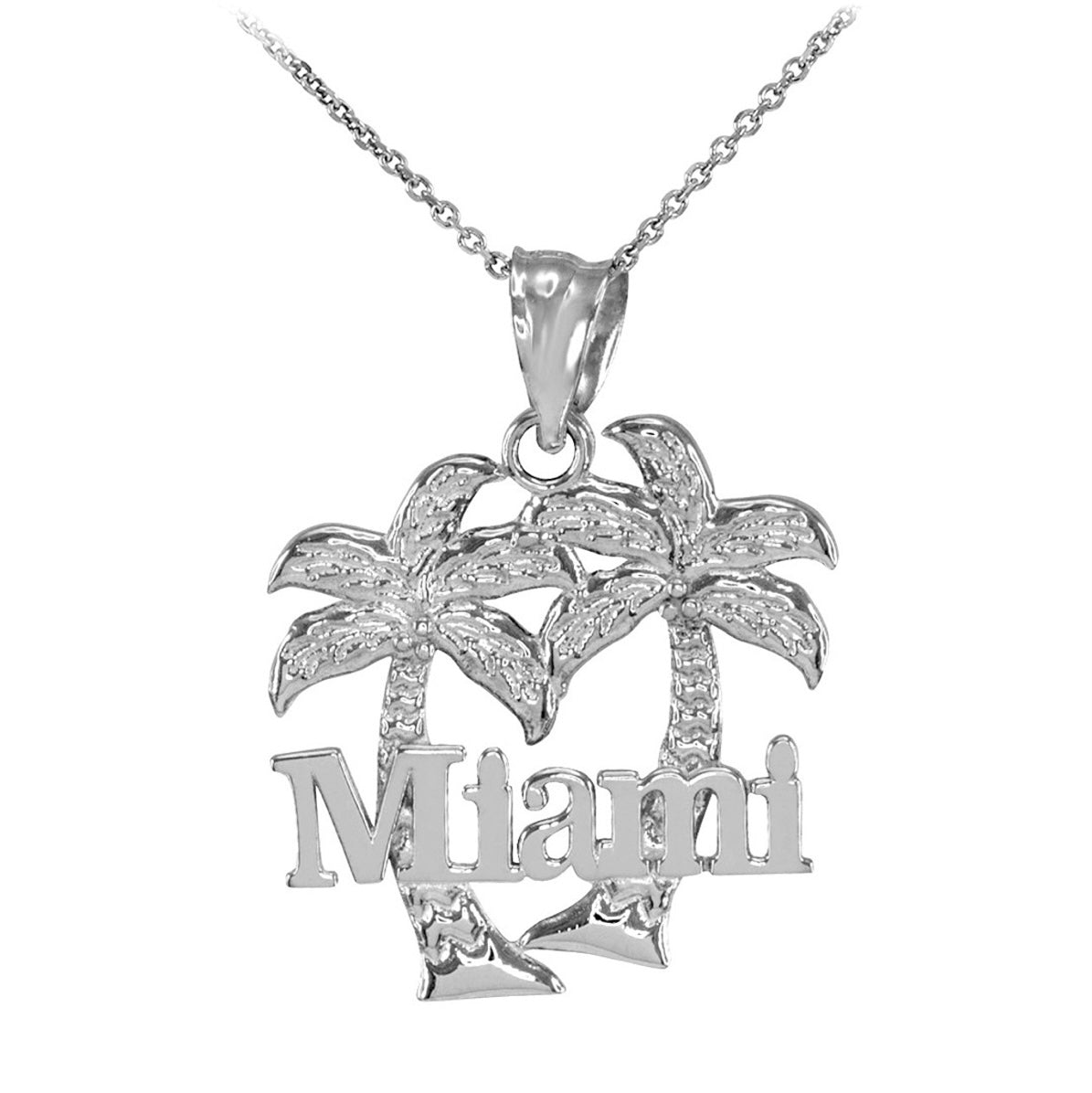 Sterling Silver Miami Palm Tree Florida Beach Summer Pendant Necklace