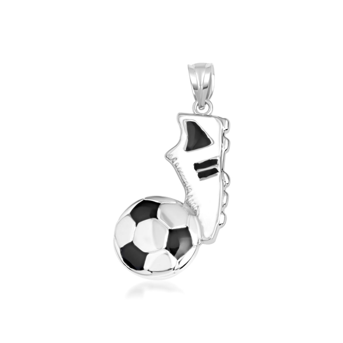 925 Sterling Silver Enamel Soccer Ball Cleats Shoe Sports Pendant Necklace