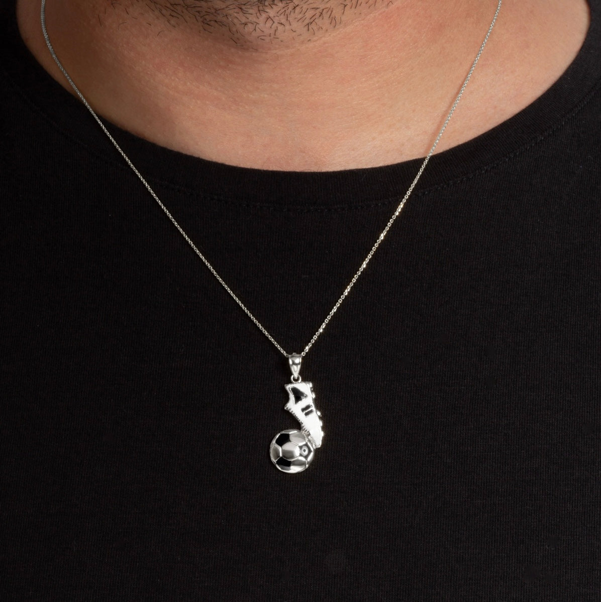 925 Sterling Silver Enamel Soccer Ball Cleats Shoe Sports Pendant Necklace