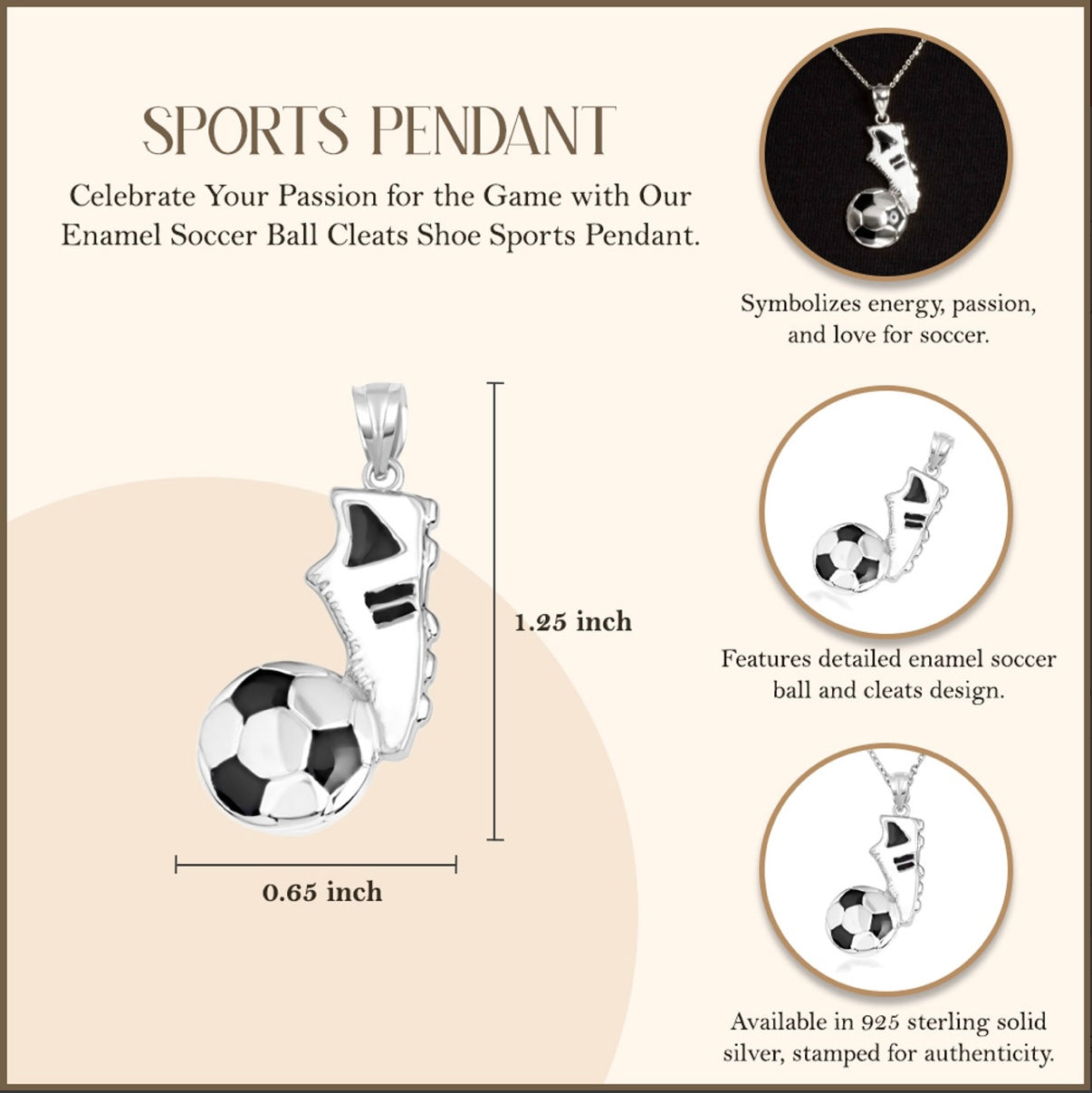 925 Sterling Silver Enamel Soccer Ball Cleats Shoe Sports Pendant Necklace