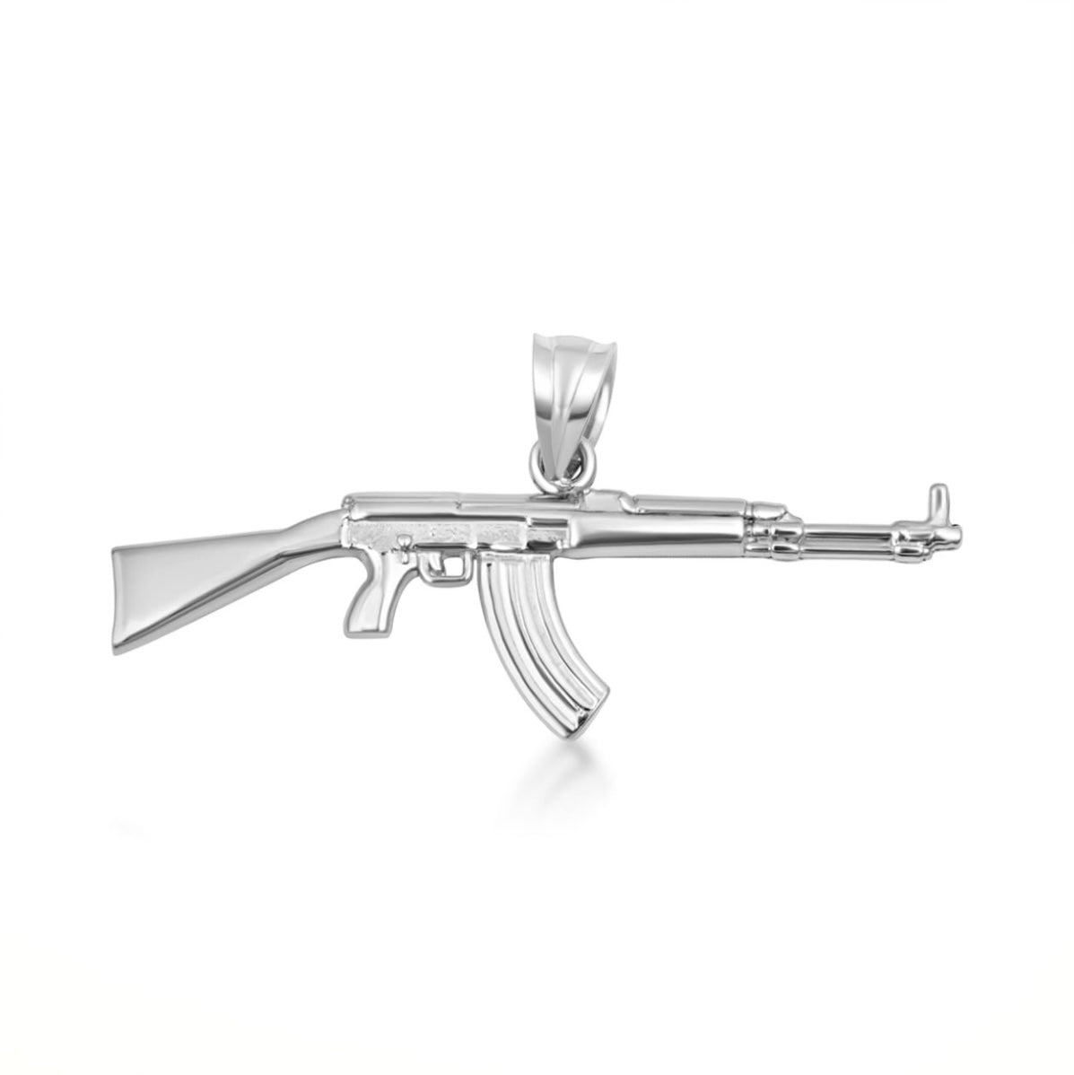925 Sterling Silver AK-47 Assault Rifle Gun Pendant Necklace
