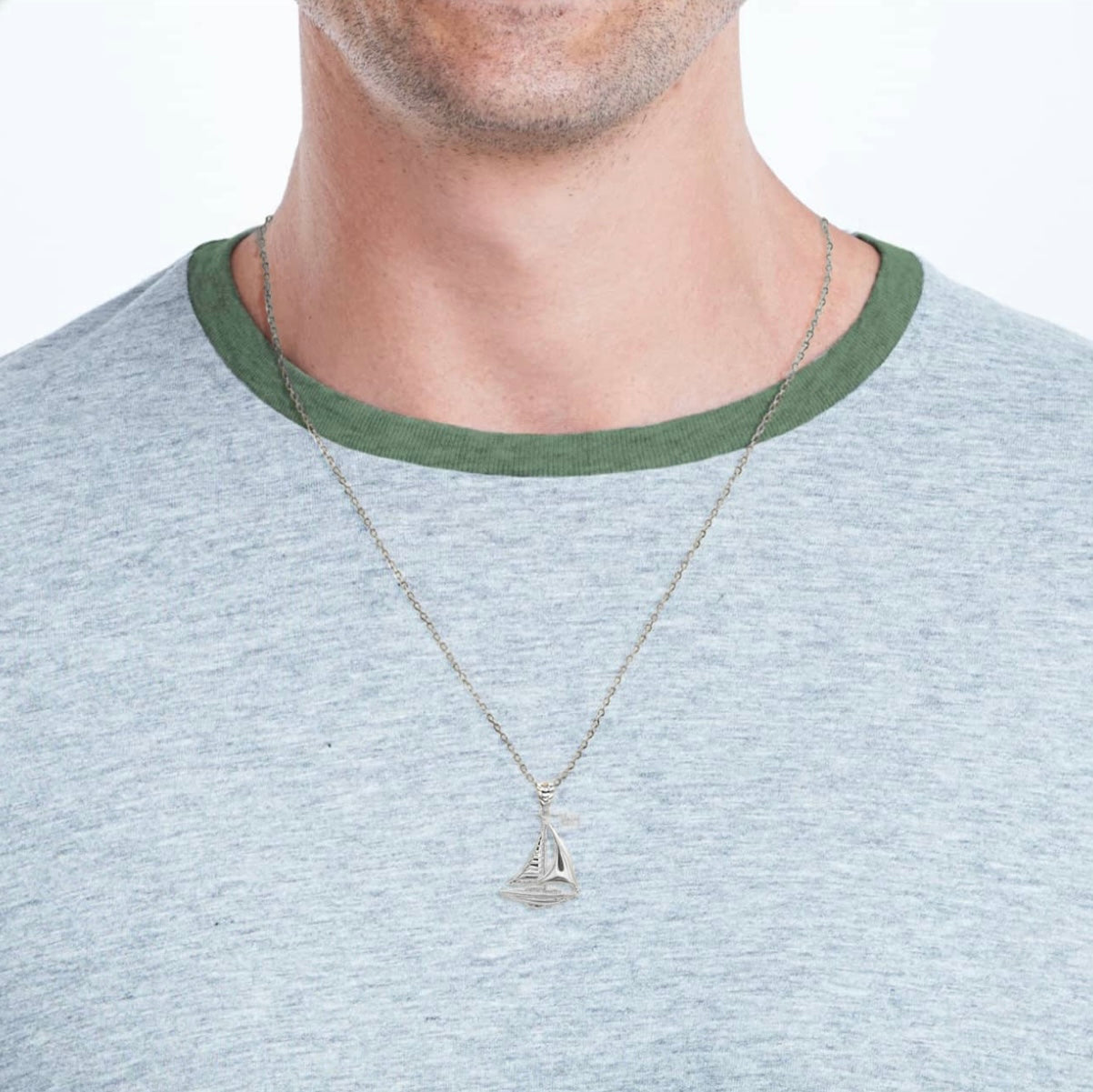 Silver Maritime Sail Boat Nautical Pendant Necklace