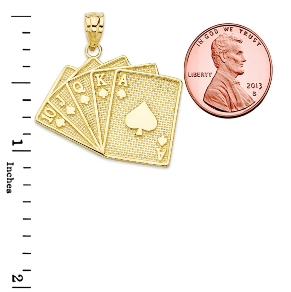 Solid Gold Royal Flush Card Pendant Necklace