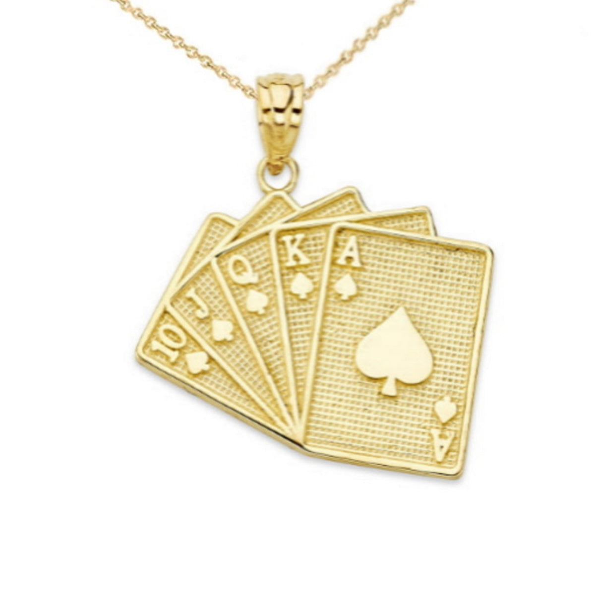 Solid Gold Royal Flush Card Pendant Necklace