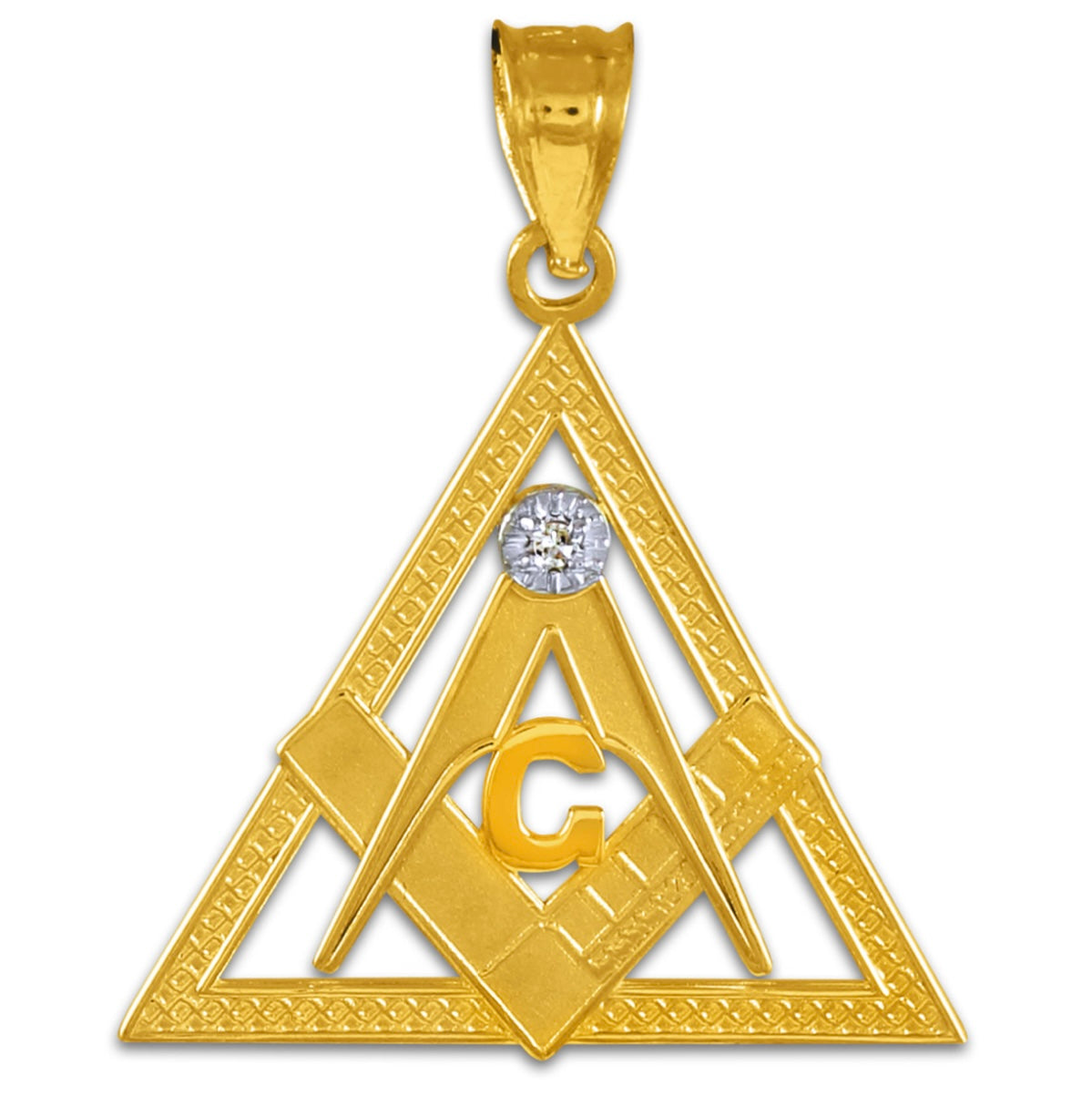 Gold Freemason Square & Compass CZ Eye Of Providence Triangle Pendant Necklace