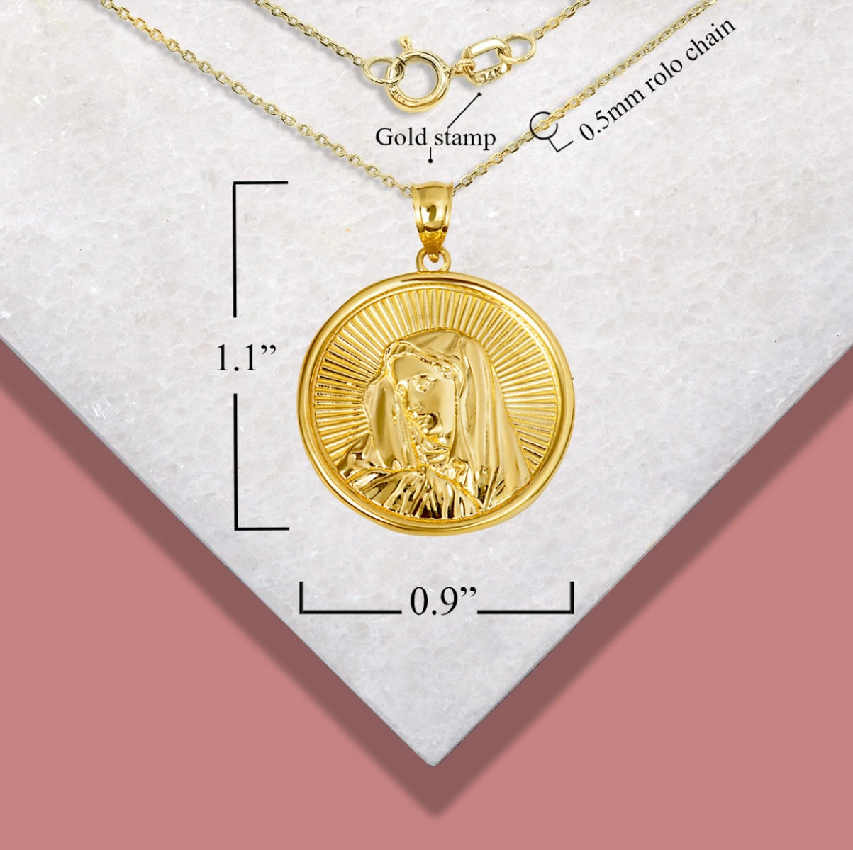 Gold Saint Mother Virgin Mary Medallion Pendant Necklace