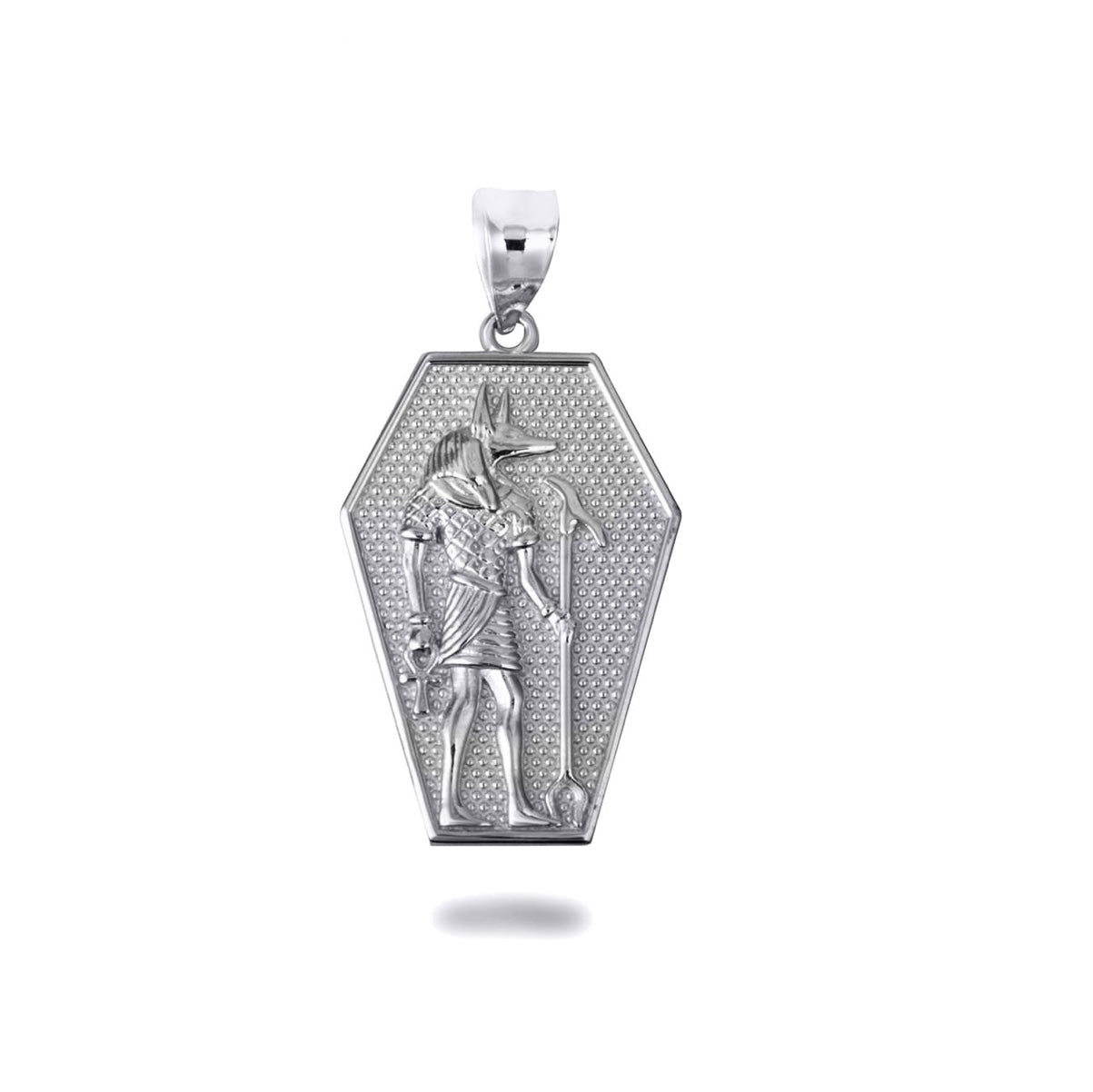 Solid Gold Egyptian Anubis Coffin Ankh Cross Beaded Pendant Necklace
