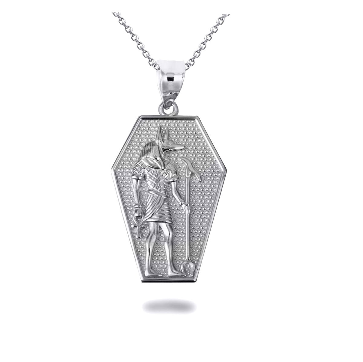 Solid Gold Egyptian Anubis Coffin Ankh Cross Beaded Pendant Necklace