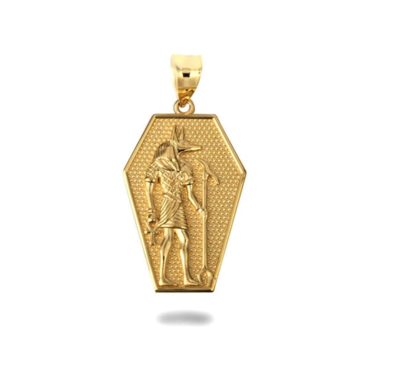 Solid Gold Egyptian Anubis Coffin Ankh Cross Beaded Pendant Necklace
