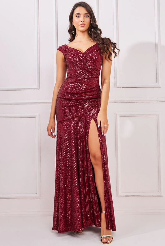 sequin slit long dress