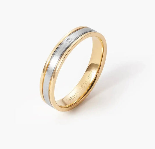 Gold promise Wedding ring in Diamond Brushed Inlay set