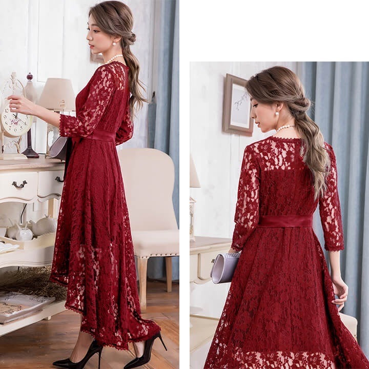 Short-sleeve/seven-sleeve lace dress
