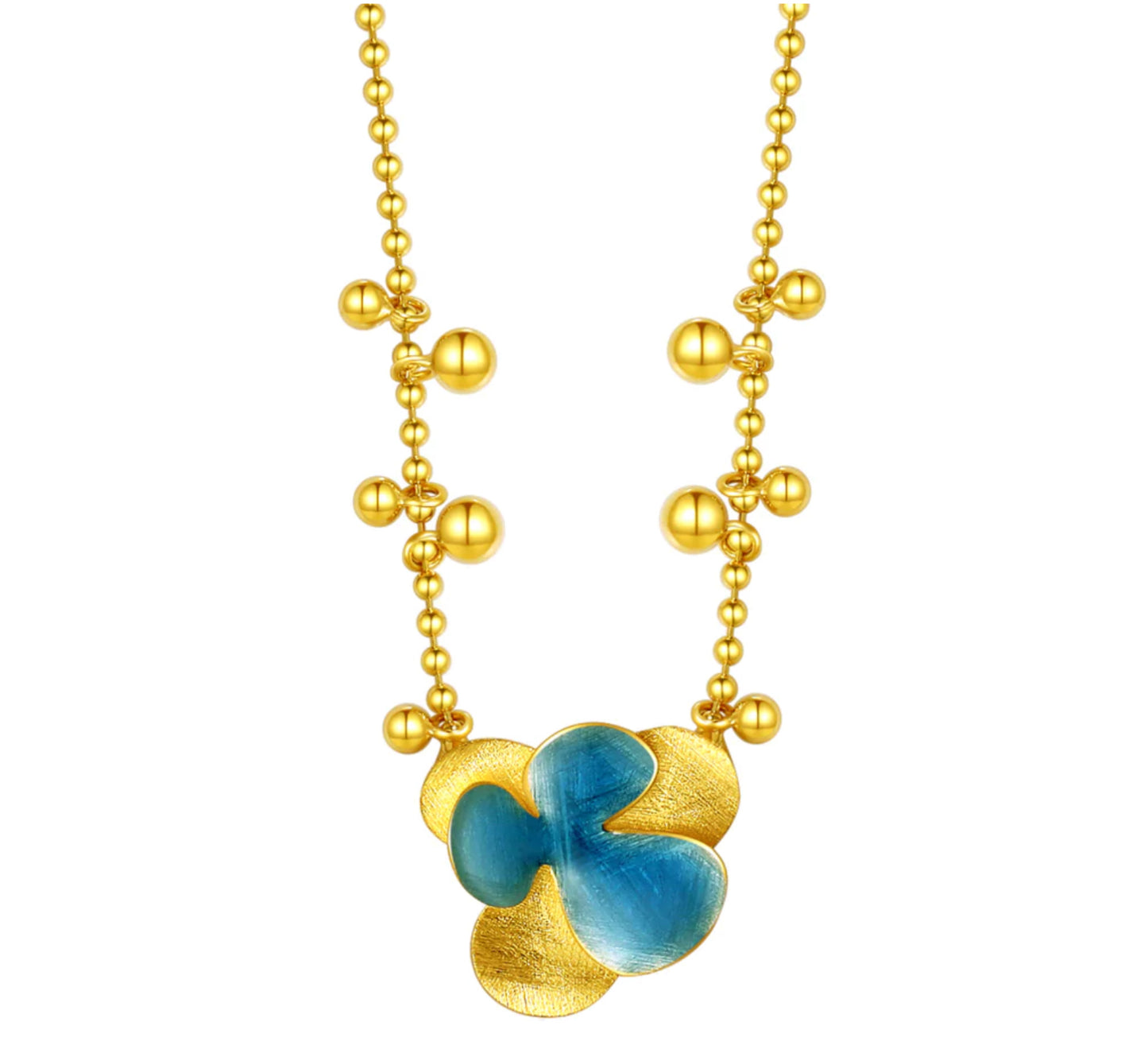 Flower Necklace Gold & Blue