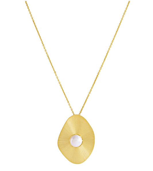 Pearl and Plate Necklace Gold