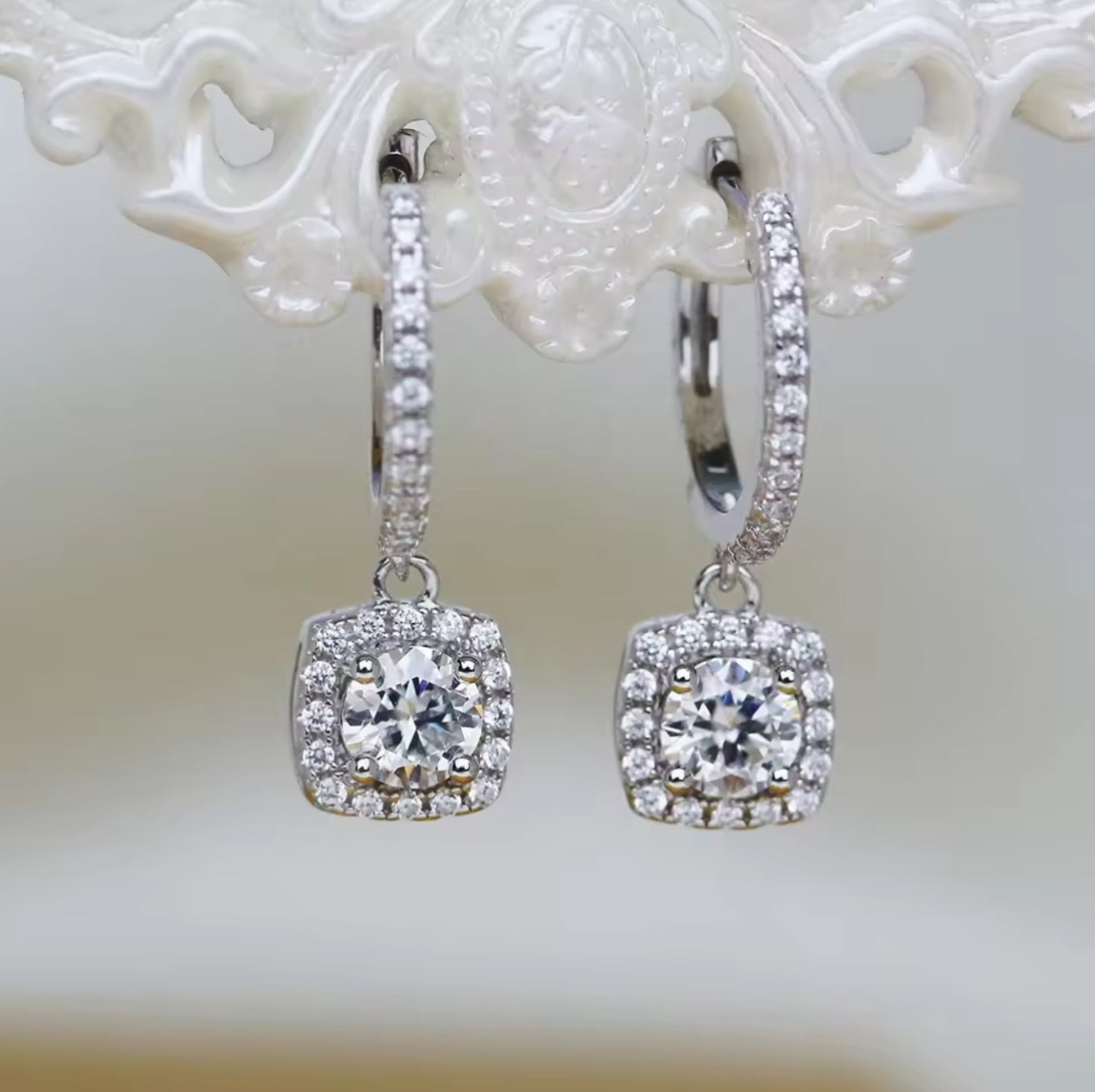 Moissanite square earrings in a variety of colors