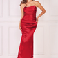 Red satin bandeau long dress