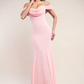 Pink chiffon draped neck long dress