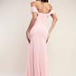 Pink chiffon draped neck long dress