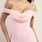 Pink chiffon draped neck long dress