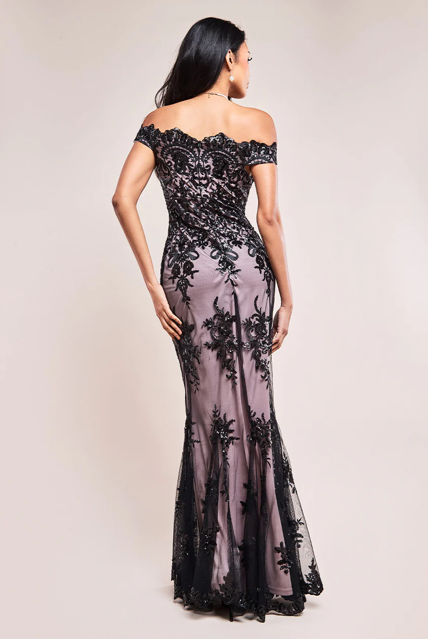 Sequined off-the-shoulder long dress