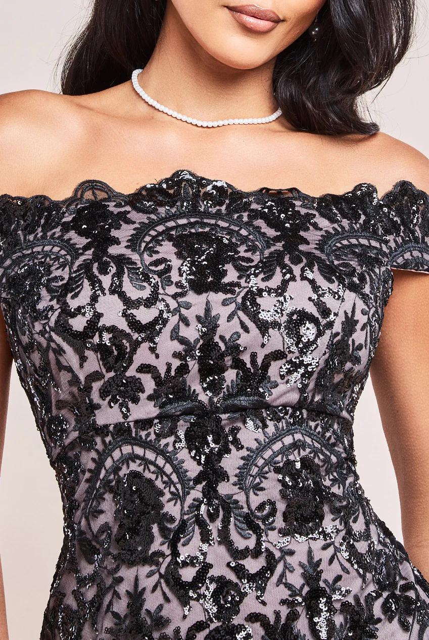 Sequined off-the-shoulder long dress