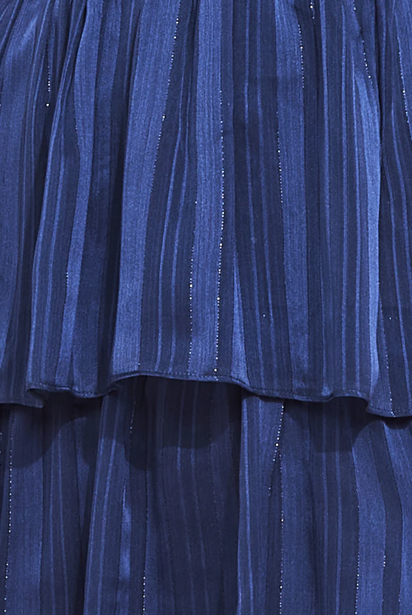 Navy V-neck striped chiffon long dress