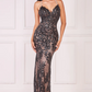 Black bejeweled strap sequin embroidered long dress