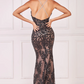 Black bejeweled strap sequin embroidered long dress