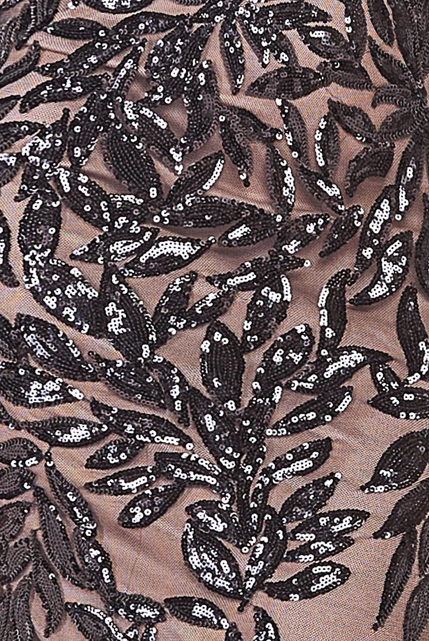 Black bejeweled strap sequin embroidered long dress