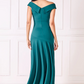 Emerald crepe off-the-shoulder long dress