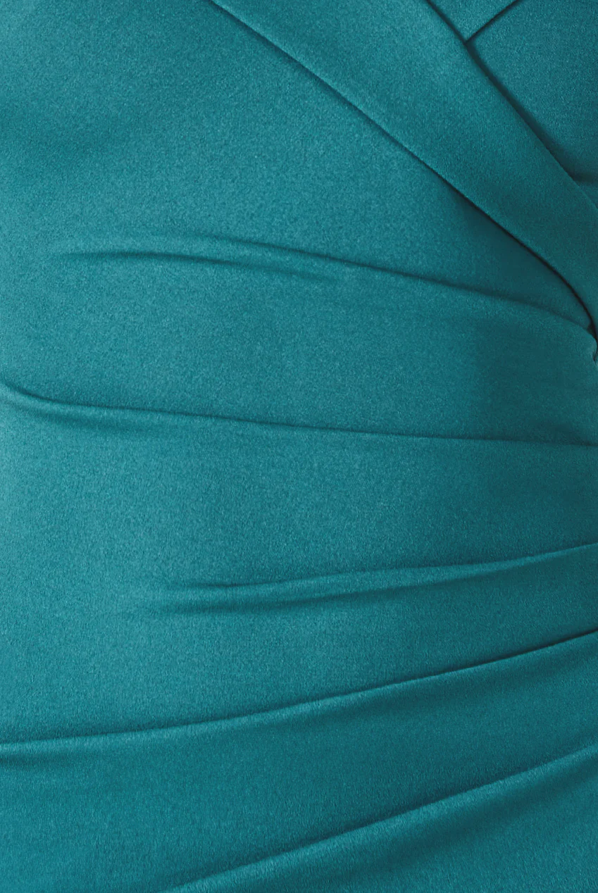 Emerald crepe off-the-shoulder long dress