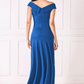 Royal blue crepe off-the-shoulder long dress