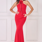 Red halter neck corsage long dress 