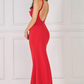 Red halter neck corsage long dress 