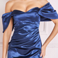 Navy satin off-the-shoulder long dress