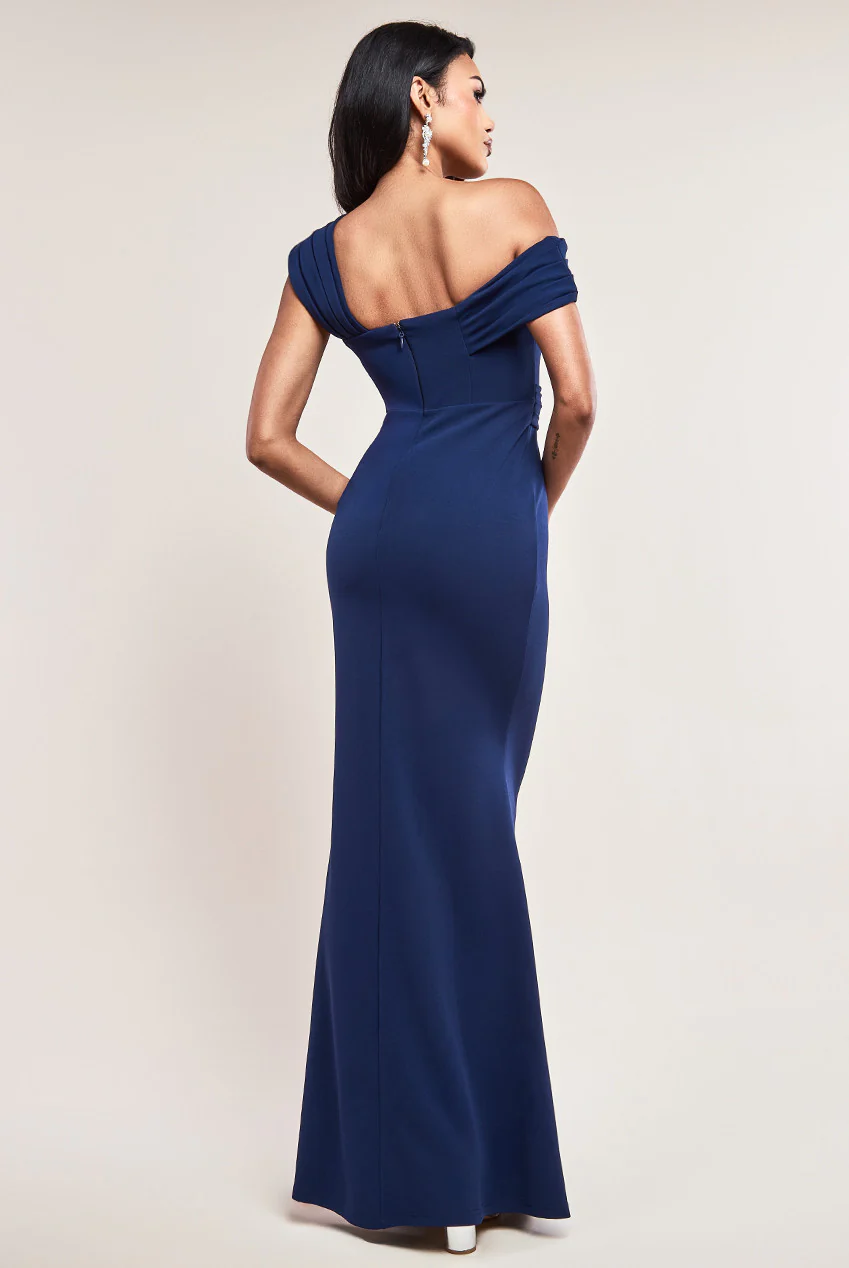 Navy off-the-shoulder long dress