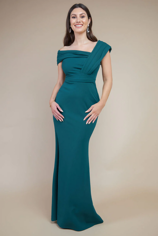 Emerald off-the-shoulder long dress