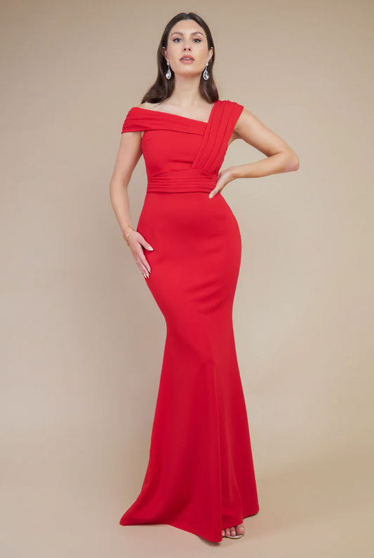 Red off-the-shoulder long dress