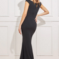 Black off-the-shoulder draped neck long dress