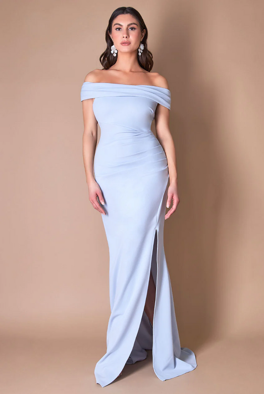 Light blue off-the-shoulder long dress