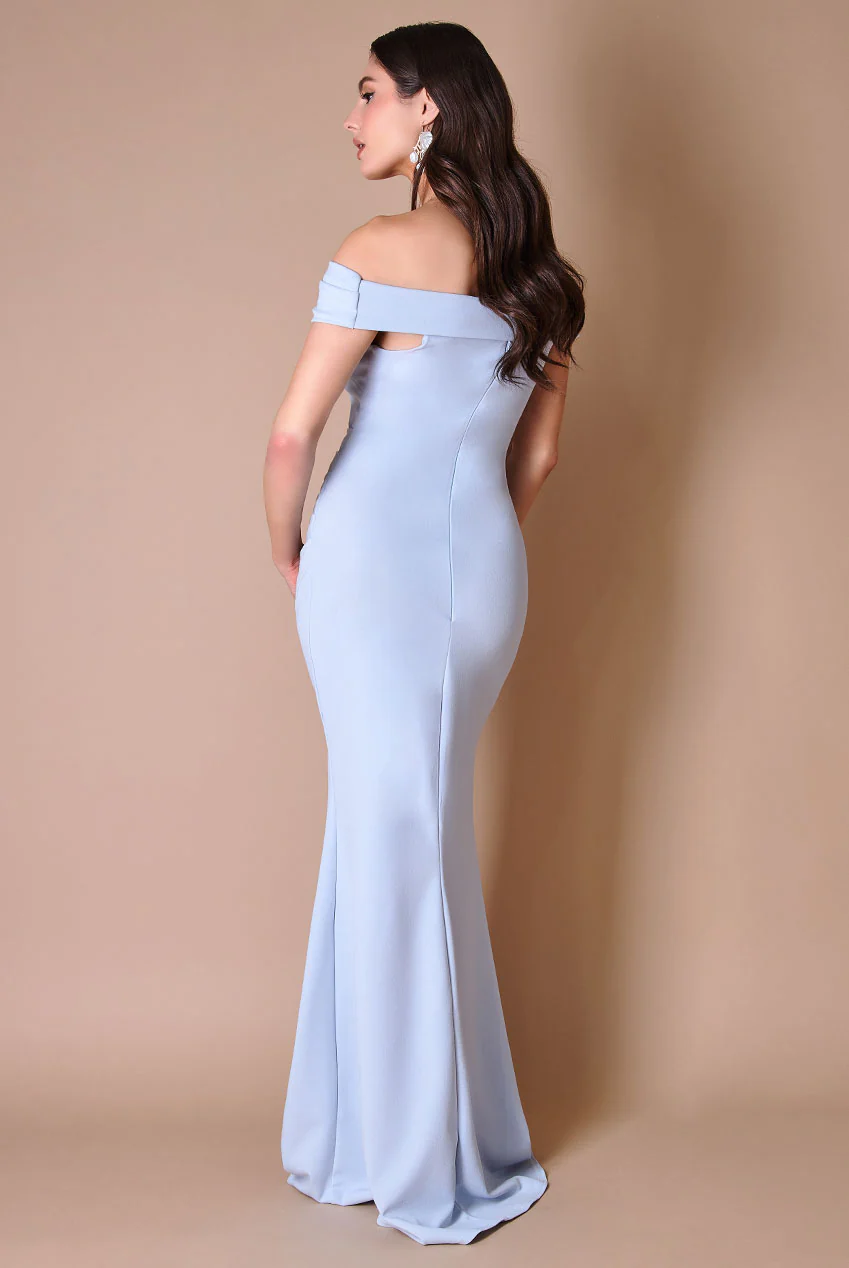 Light blue off-the-shoulder long dress