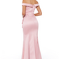 pink satin off-the-shoulder long dress