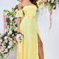 Yellow off-the-shoulder chiffon long dress